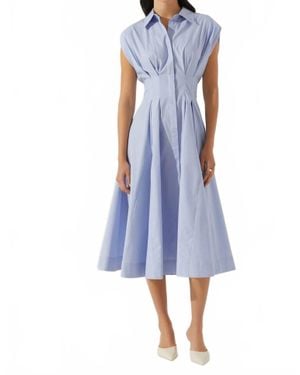 Astr Beckett Tapered Waist Pleated Midi Dress - Blue