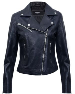 Infinity Leather Smart Biker Jacket-Matlock - Blue