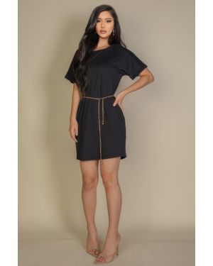 TRUEDAMES Side Pocket Double Folded Mini Dress - Black