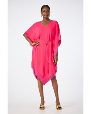 Trina Turk Toulouse Short-Sleeve Fringe Dress - Pink