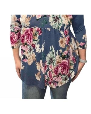 Honeyme Floral Gabby Babydoll Tunic Top - Blue