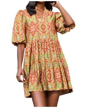 Thml Lindsey Puff Sleeve Print Dress - Orange