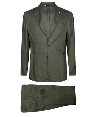 Manuel Ritz Muted Linen Like Tailored Suit - Green