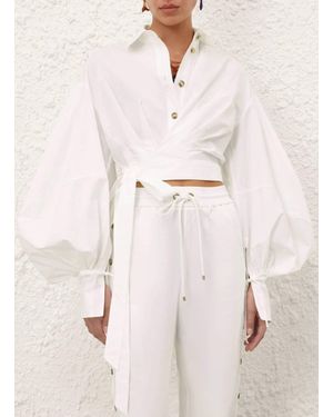 Zimmermann Rebellion Poplin Wrap Blouse - Natural