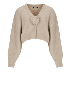 ROTATE BIRGER CHRISTENSEN Cropped V-Neck Detachable Rose Cardigan - Natural