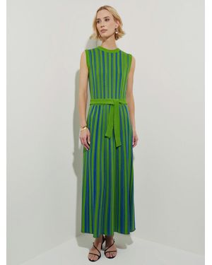 Misook Sleeveless Soft Ribbed Knit Belted Maxi Dress - Green