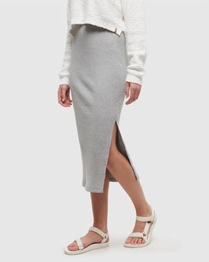 Tentree Walden Slim Fit High-Rise Midi Knit Rib Skirt - Gray