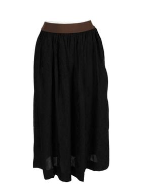 Uma Wang Gathered Contrasting Waistband Viscose Midi Skirt - Black