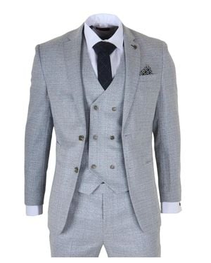 Robert Simon 3 Piece Suit Plaid Checked Slim Fit Formal Dress - Blue