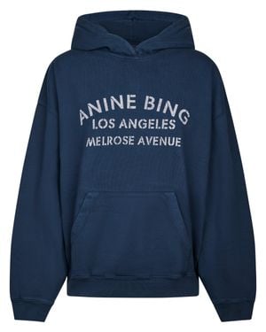 Anine Bing Relaxed-Fit Cotton Hoodie With Stencil Print - Blue