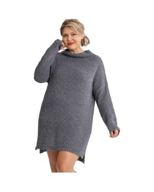 TRUEDAMES High Cowl Neck Bouclé Long Sleeve Sweater Dress - Gray