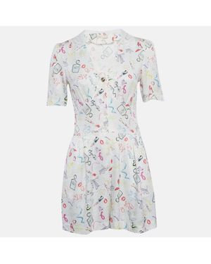 Maje Printed Crepe And Broderie Anglaise Collar Playsuit - Blue