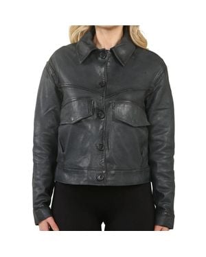 TruClothing Retro Classic Collar Biker Leather Jacket - Gray