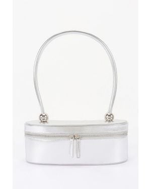 Fashnzfab Vegan Leather Long Box Shoulder Bag - White