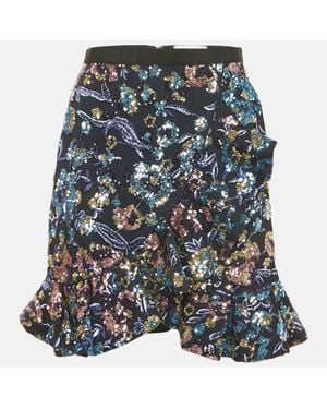 Self-Portrait Floral Sequin & Mesh Mini Skirt - Blue