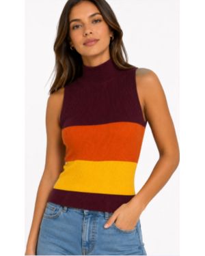 Sanctuary Colorblock Sleeveless Mock Neck Top - Orange