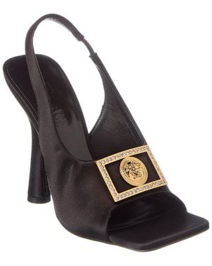 Versace Medusa Plaque Satin Slingback Sandal - Black