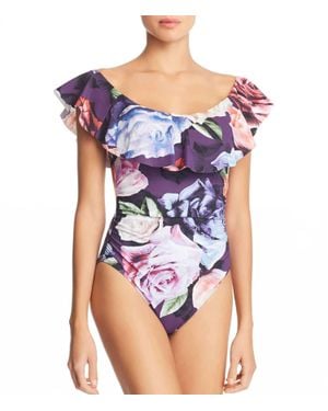 La Blanca Bloom Fields Off-The-Shoulder One-Piece Swimsuit - Purple