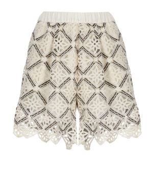 Herno Ivory Lace Cotton Shorts - Natural