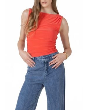 Dex Clothing Shirred Detail Boat Neck Tank Top - Orange