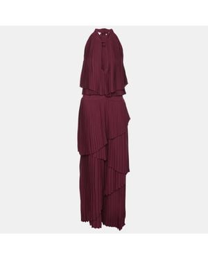 Elie Saab Burgundy Polyester Halterneck Pleated Long Dress - Purple