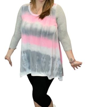 Honeyme Tie Dye Meets Stripes 3/4 Sleeve Tee - Gray