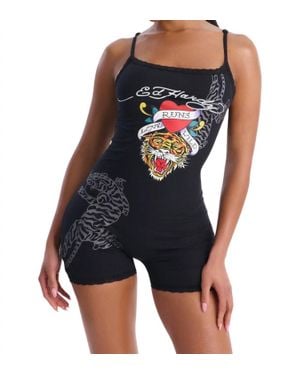 Ed Hardy Tiger Head Lace Sleep Romper - Blue