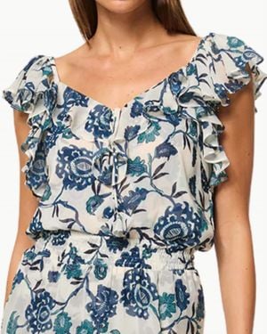 MISA Los Angles Luca Ruffle-Trimmed Top - Blue