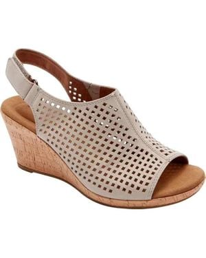 Rockport Briah Sandals 'Sw Taupe Leather Perforated Slingaback Rhs3821 - Brown