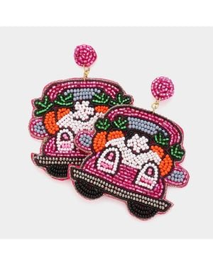 Fashnzfab Felt Back Beaded Easter Bunny Carrot Pointed Car Dangle Earrings - Red