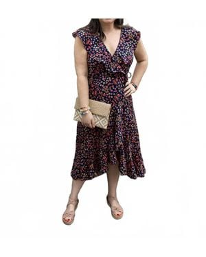 Apricot Spaced Ditsy Ruffle Wrap Dress - Brown