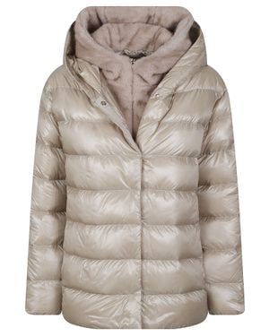 Herno Glossy Quilted Plush-Lined Padded Down Jacket - Gray