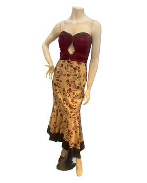La Pateau Strapless Floral Satin Dress - Metallic