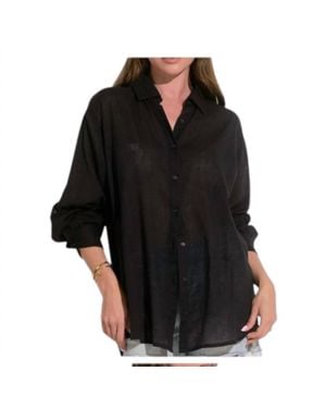 Elan Button Down Print Top - Black