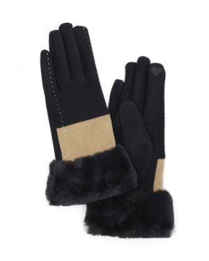 Fashnzfab Two Tone And Stitch Lines Fauxfur Smarttouchgloves - Black