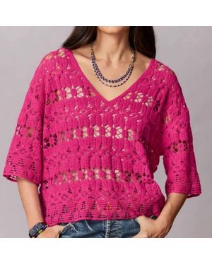 Tru Luxe Crochet Popover Top - Pink