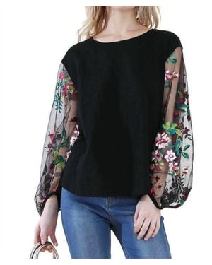Umgee Floral Embroidered Top - Black