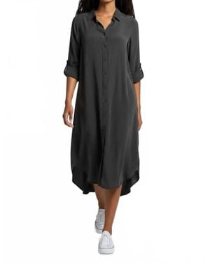 Mod-o-doc Roll Up Sleeve Button-Up Midi Shirt Dress - Black