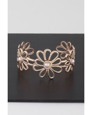 Fashnzfab Pearled Flower Cuff Bracelet - Gray