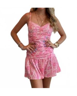 Sincerely Ours Print Gathered Mini Dress - Pink