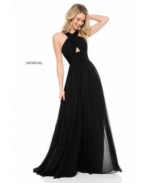 Sherri Hill Chiffon Cross Front Keyhole Gown - Black
