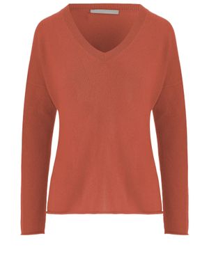 Allude Ribbed V-Neck Cashmere Sweater - Orange