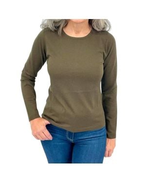 Kinross Cashmere Long Sleeve Crew Top - Green