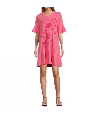 Johnny Was Ruffle Sleeve Knit Dress Diina - Pink