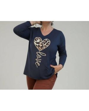 Made In Italy Wild Love Fleece V-Neck Tee - Blue