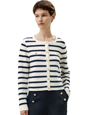 LILYSILK Gariana Striped Wool Cardigan - Gray
