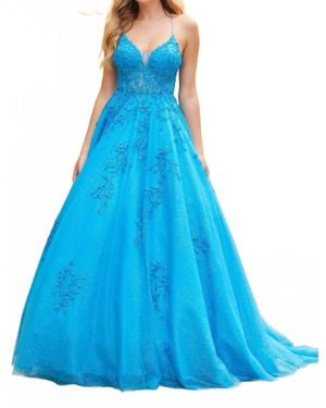 Amarra Floral Lace Embroidery Ball Gown - Blue