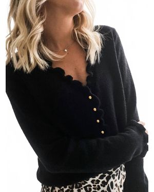 Dear Lover Frilled V Neckline Buttons Sweater Cardigan - Black