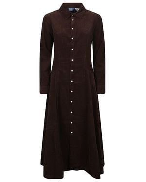 Polo Ralph Lauren Polo Neck Button-Down Flared Cotton Midi Dress - Black