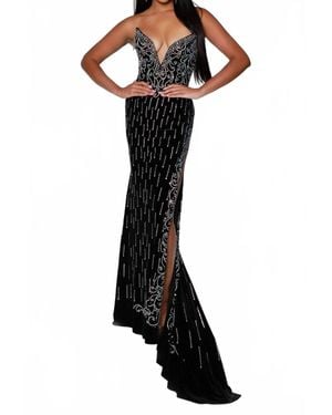 Johnathan Kayne Rhinestone Appliqued Strapless Evening Dress - Black